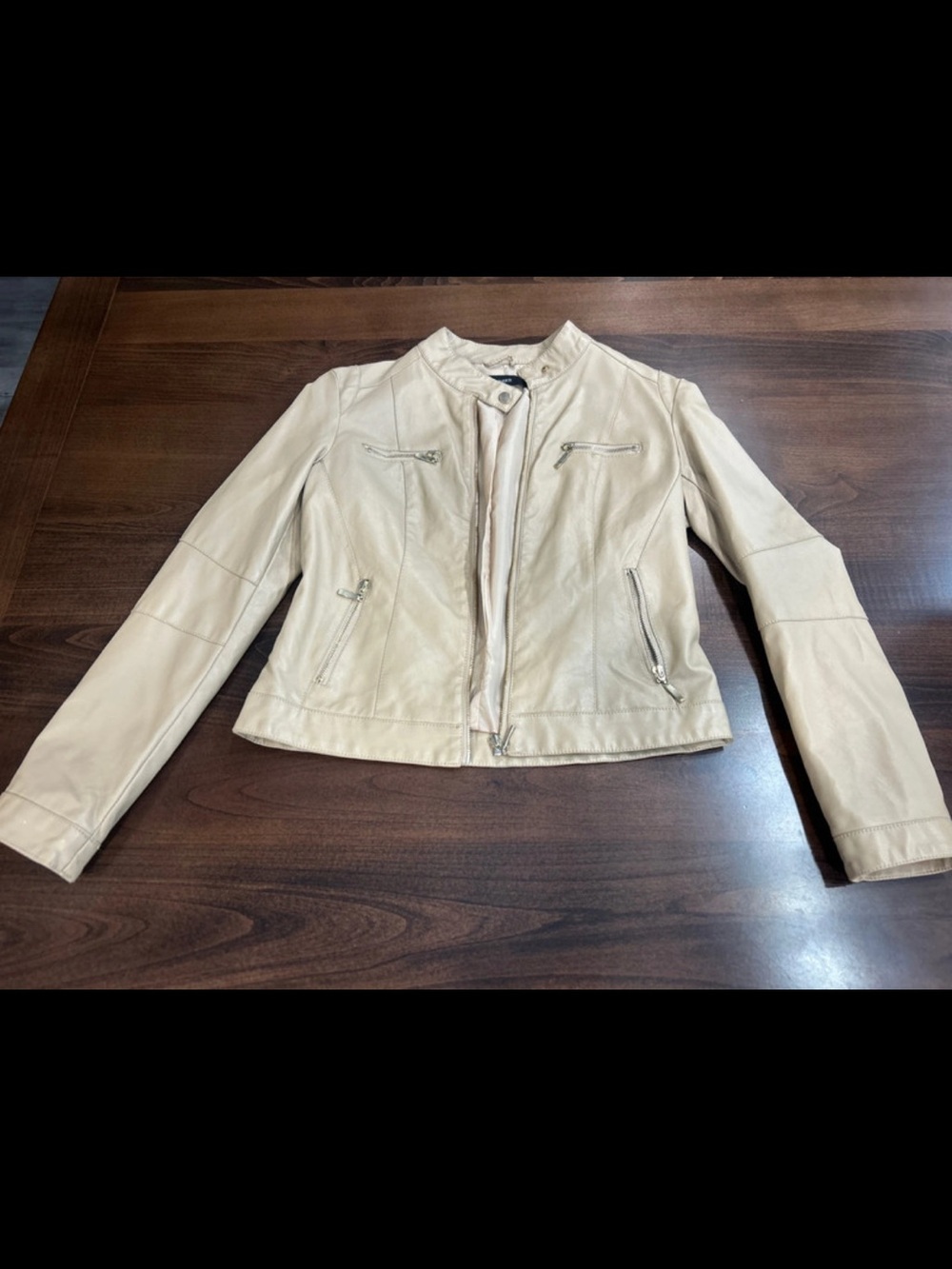 Forever 21 Light Beige Faux Leather Moto Jacket